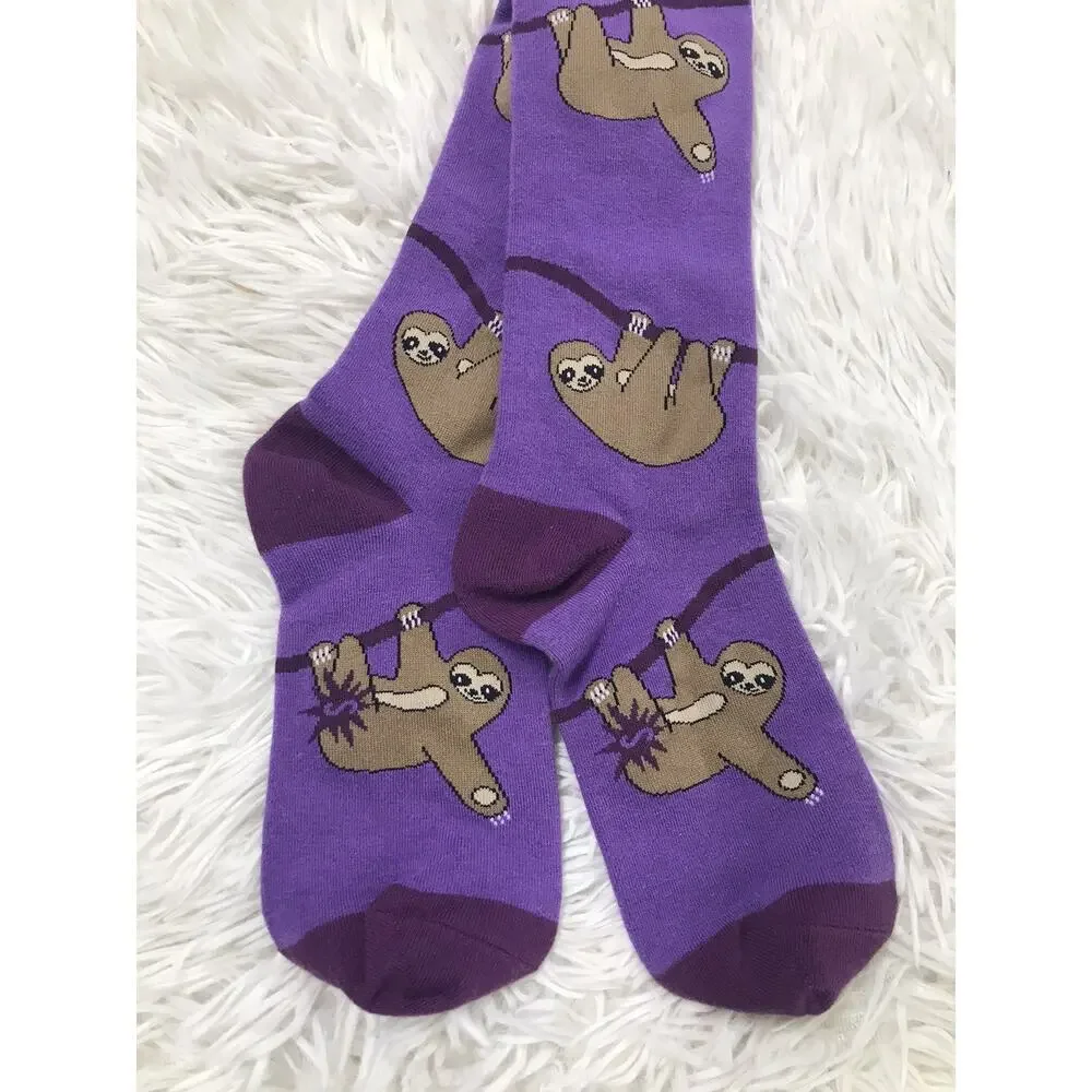 NWT SOCK IT TO ME SLOTH KNEE HIGH SOCKS DERBY STYLISH PURPLE CUTE SLOW WAVE